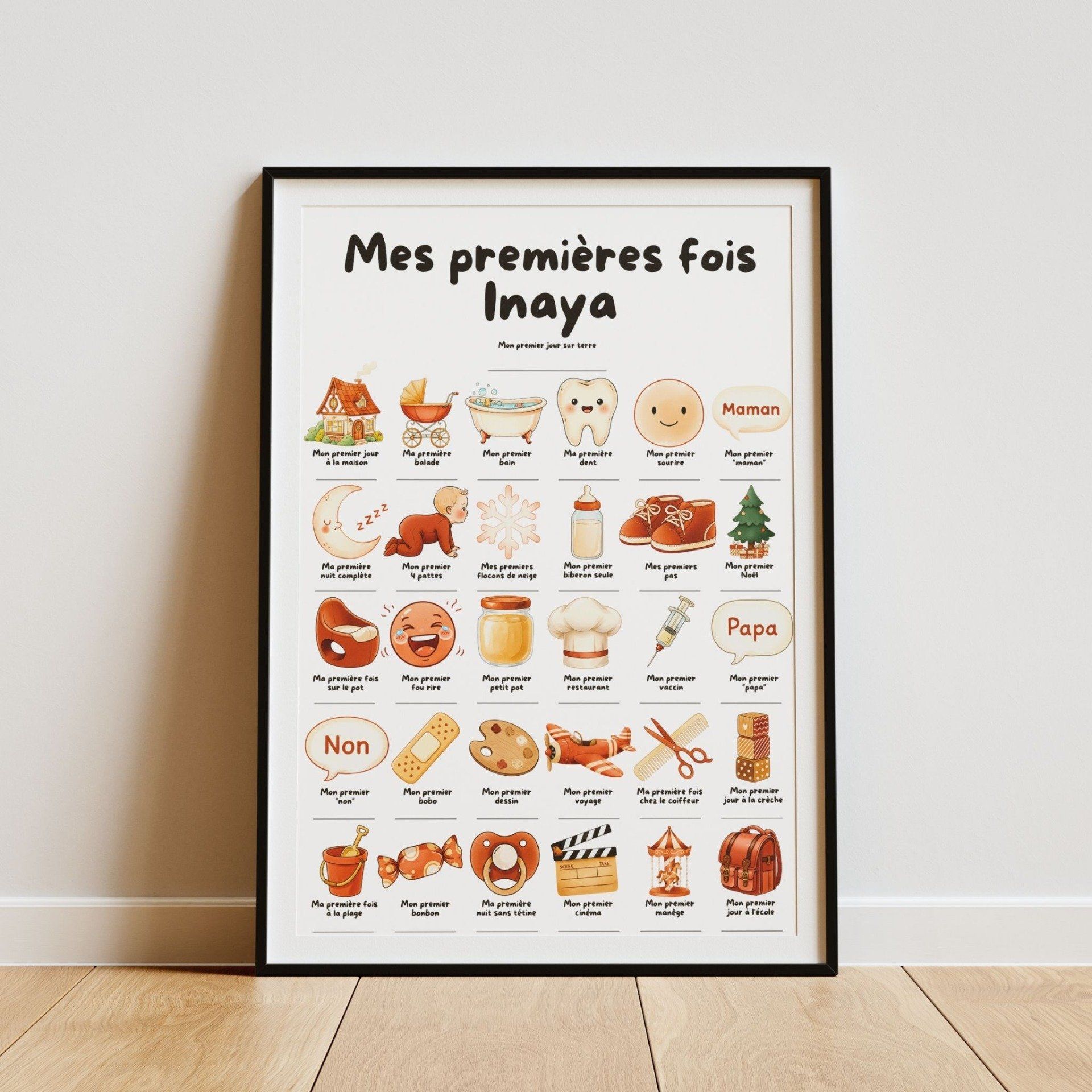 My Baby Days | Affiche Mes Premières Fois à Tamponner | Cadeau de naissance bébé fille