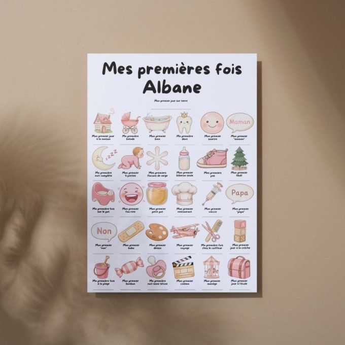 Affiche mes premières fois personnalisable Rose