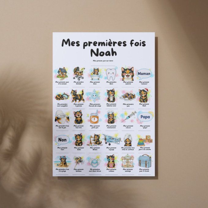 Affiche mes premières fois personnalisable Chat écaille de tortue