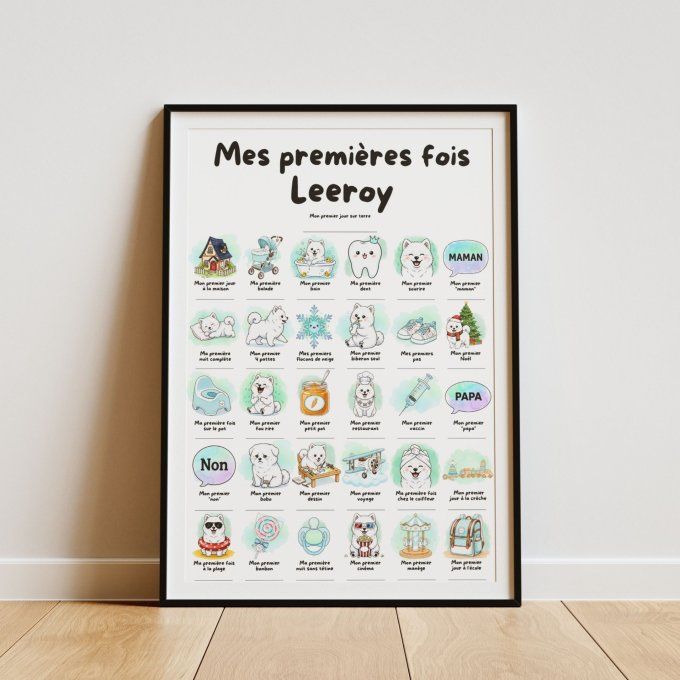 Affiche mes premières fois personnalisable Samoyèd