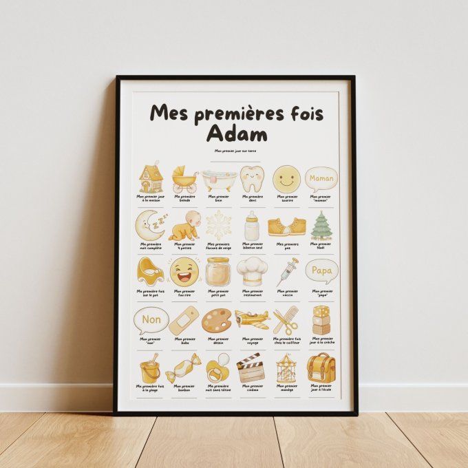 Affiche mes premières fois personnalisable Jaune moutarde