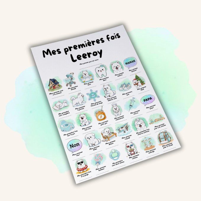 Affiche mes premières fois personnalisable Samoyèd