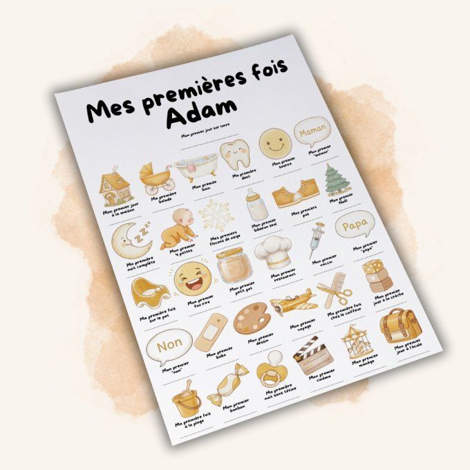 Affiche mes premières fois personnalisable Jaune moutarde