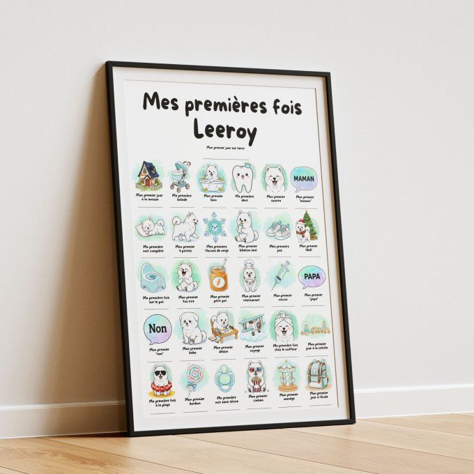 Affiche mes premières fois personnalisable Samoyèd
