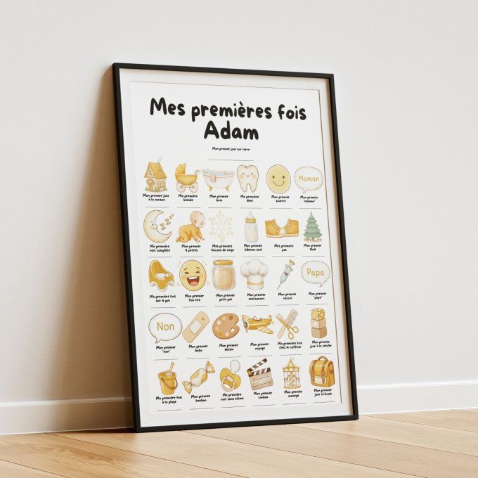 Affiche mes premières fois personnalisable Jaune moutarde
