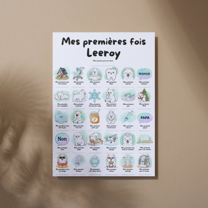 Affiche mes premières fois personnalisable Samoyèd