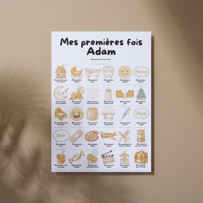 Affiche mes premières fois personnalisable Jaune moutarde