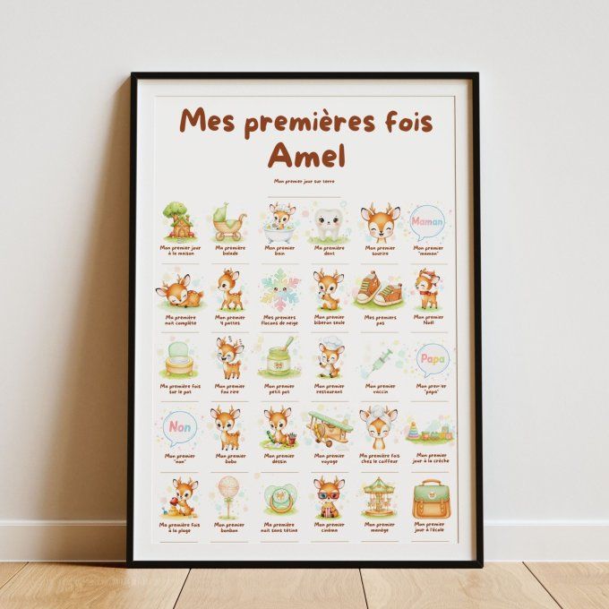 Affiche mes premières fois personnalisable thème Faon