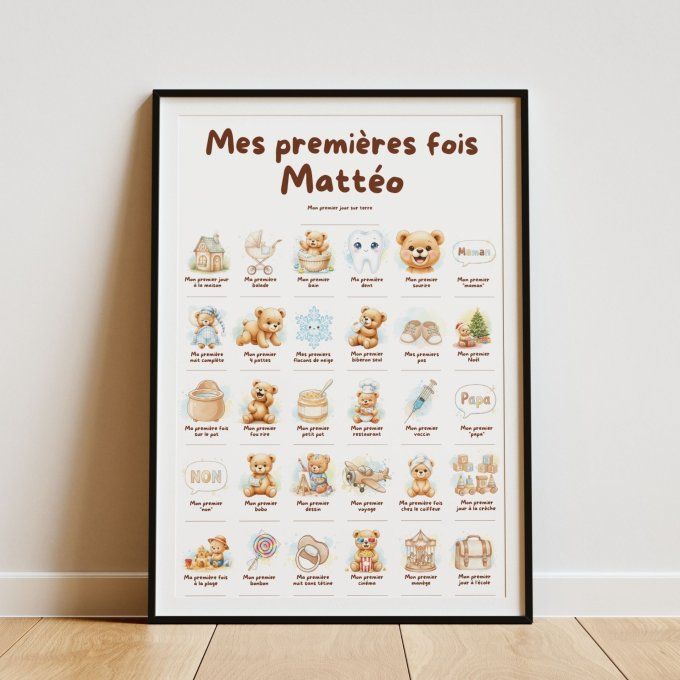 Affiche mes premières fois personnalisable Ourson