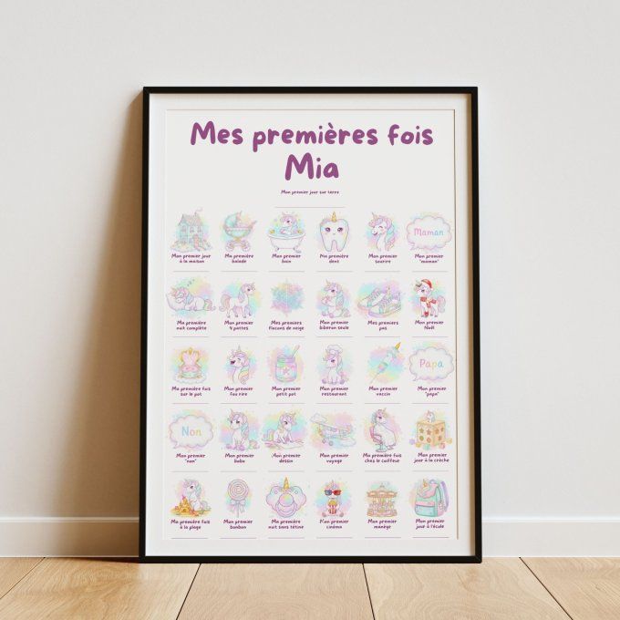 Affiche mes premières fois personnalisable Licorne