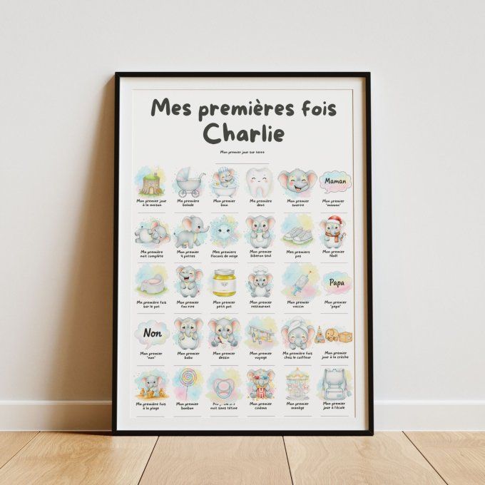 Affiche mes premières fois personnalisable Bébé Éléphant
