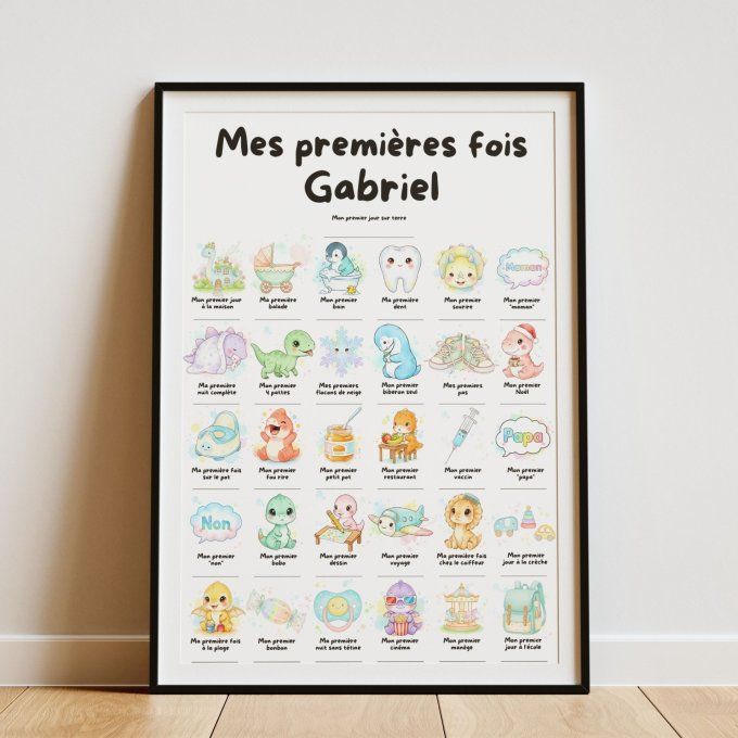 Affiche mes premières fois personnalisable thème Dinosaure