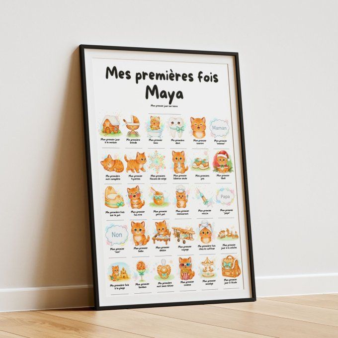 Affiche mes premières fois personnalisable Chat Roux