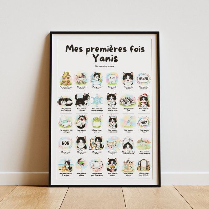 Affiche mes premières fois personnalisable Chat Noir et Blanc