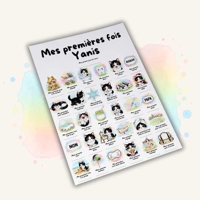 Affiche mes premières fois personnalisable Chat Noir et Blanc