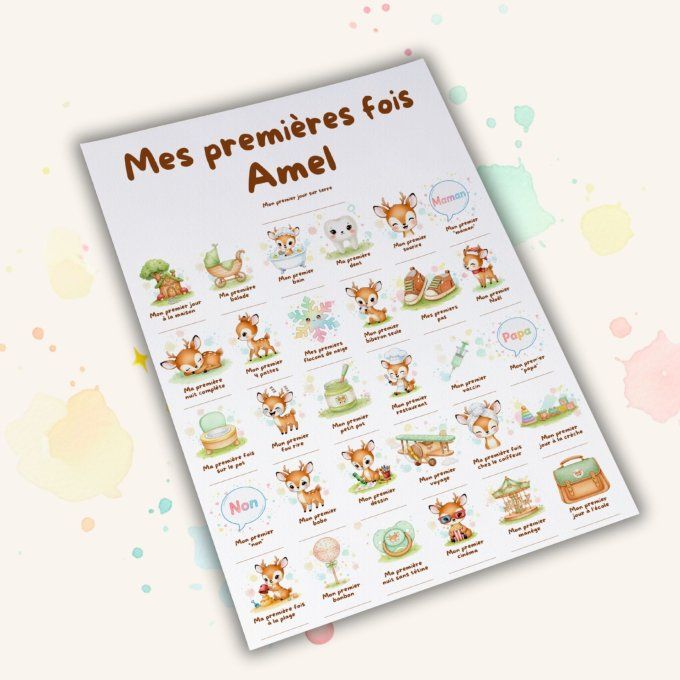 Affiche mes premières fois personnalisable thème Faon