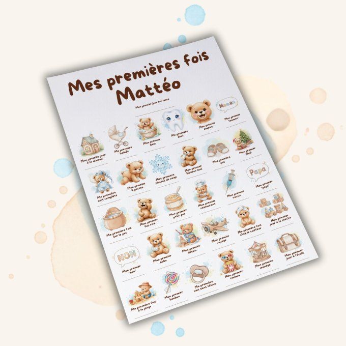 Affiche mes premières fois personnalisable Ourson