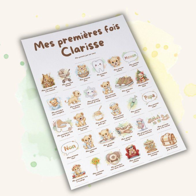 Affiche mes premières fois personnalisable Bébé Lion