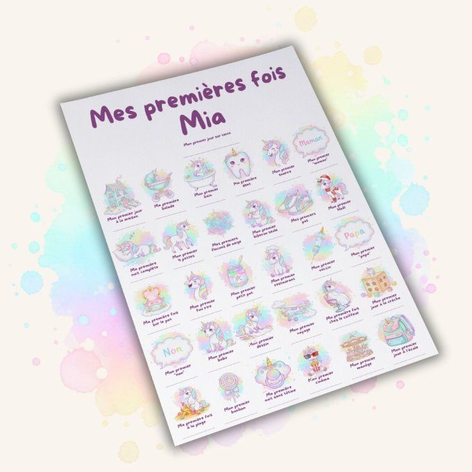 Affiche mes premières fois personnalisable Licorne