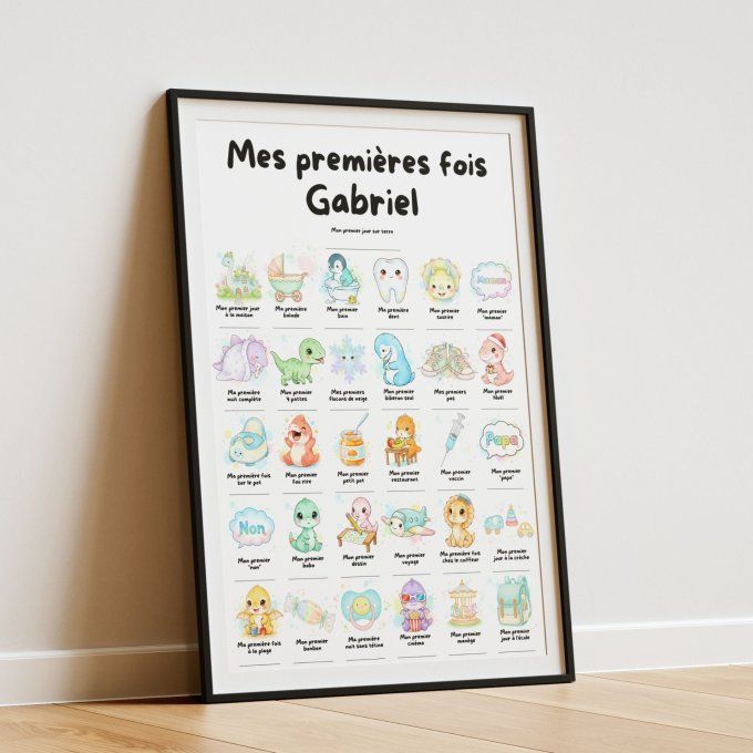 Affiche mes premières fois personnalisable thème Dinosaure