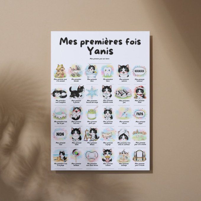 Affiche mes premières fois personnalisable Chat Noir et Blanc