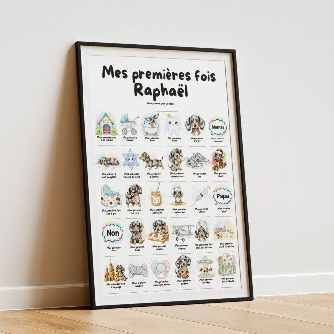 Affiche mes premières fois personnalisable Teckel