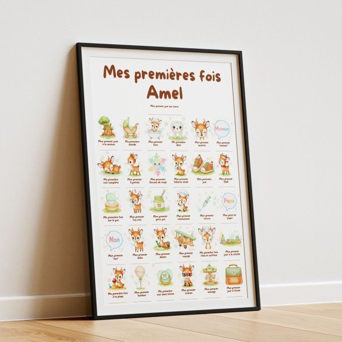 Affiche mes premières fois personnalisable thème Faon