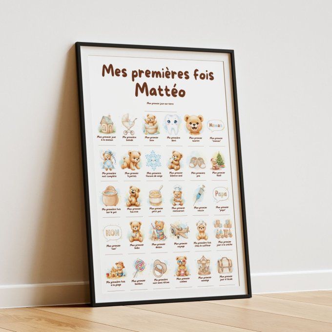Affiche mes premières fois personnalisable Ourson
