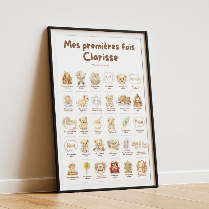 Affiche mes premières fois personnalisable Bébé Lion