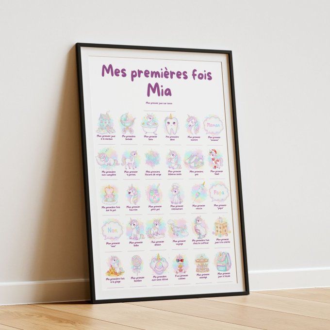 Affiche mes premières fois personnalisable Licorne