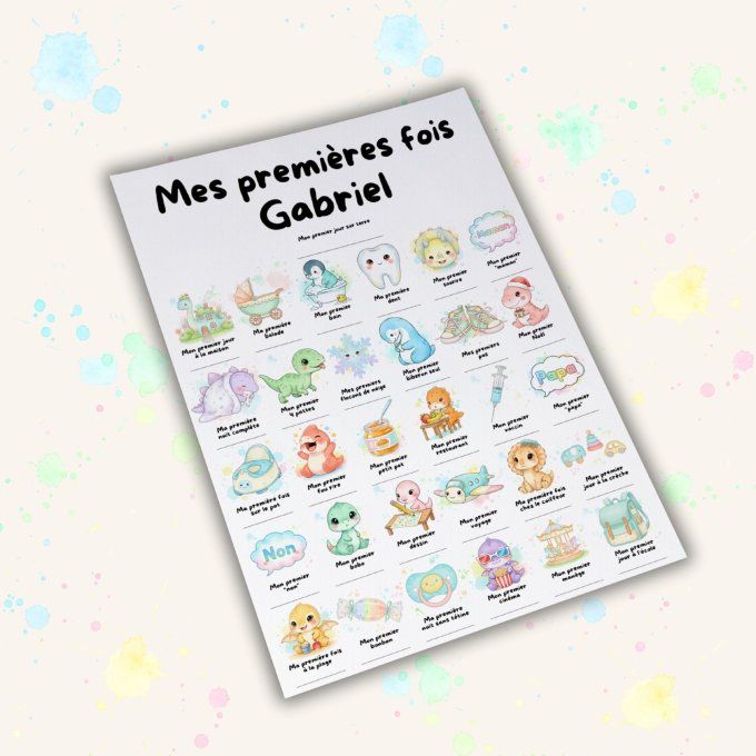 Affiche mes premières fois personnalisable thème Dinosaure