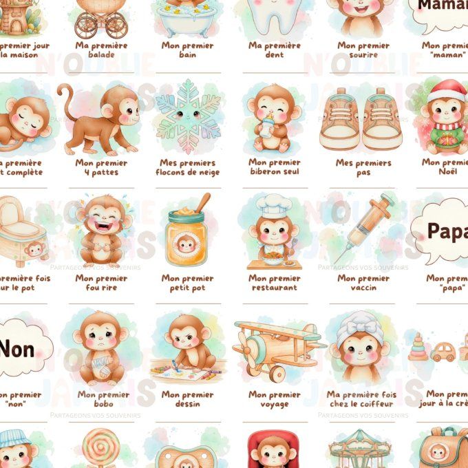Affiche mes premières fois personnalisable thème Bébé Singe