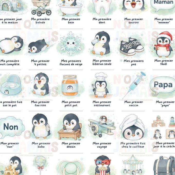 Affiche mes premières fois personnalisable thème Bébé Pingouin