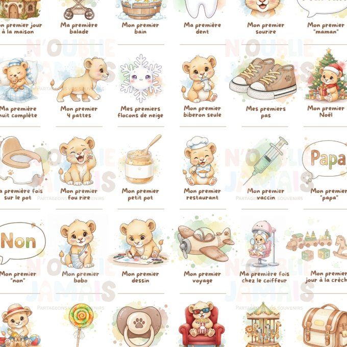 Affiche mes premières fois personnalisable Bébé Lion