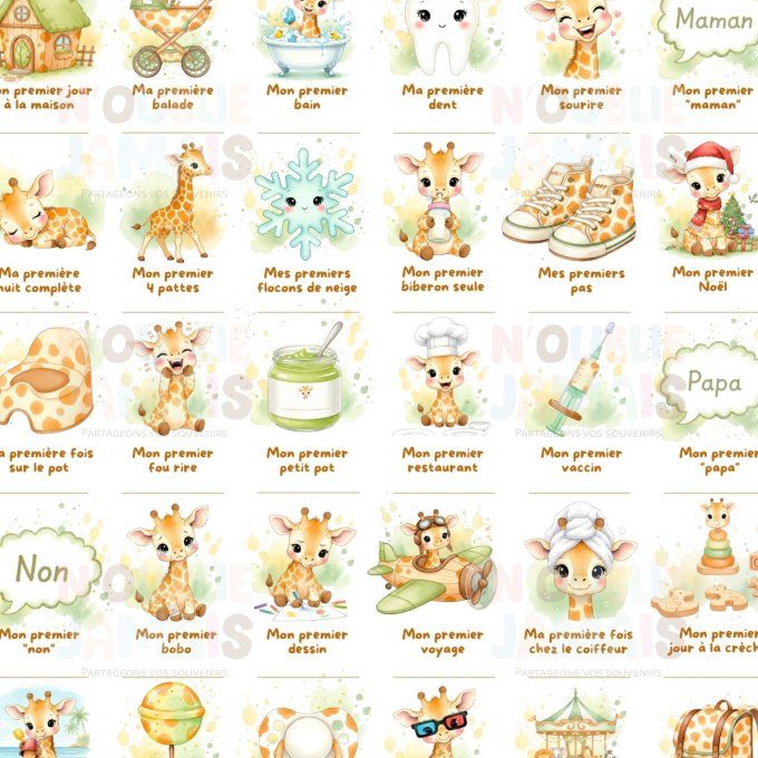 Affiche mes premières fois personnalisable Bébé Girafe
