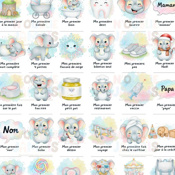 Affiche mes premières fois personnalisable Bébé Éléphant