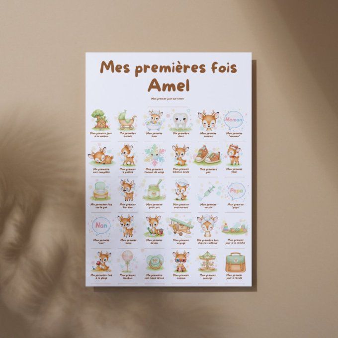 Affiche mes premières fois personnalisable thème Faon
