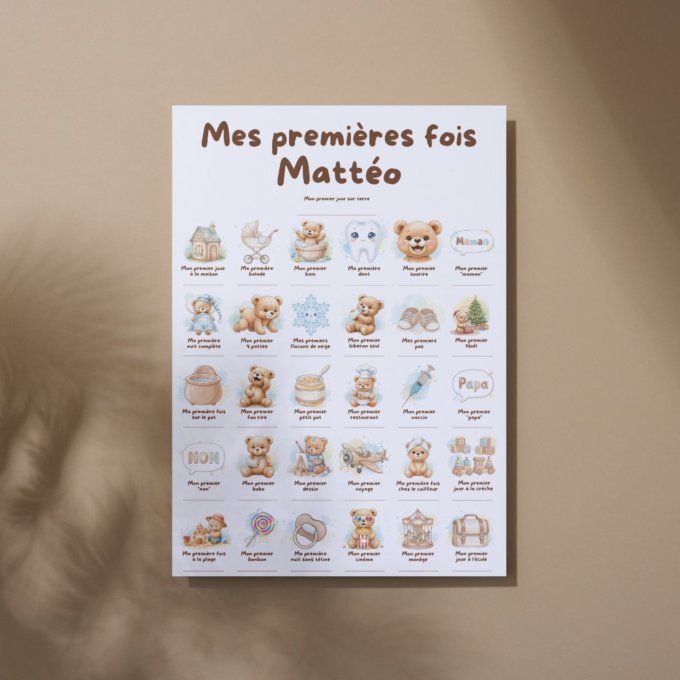 Affiche mes premières fois personnalisable Ourson
