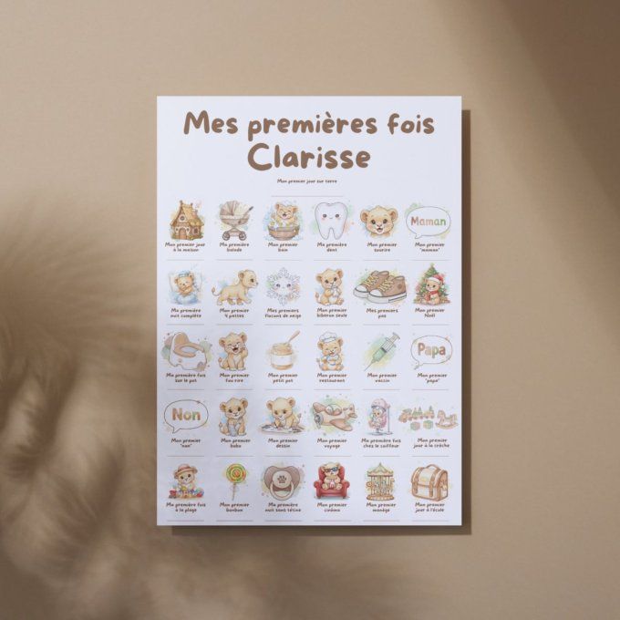 Affiche mes premières fois personnalisable Bébé Lion