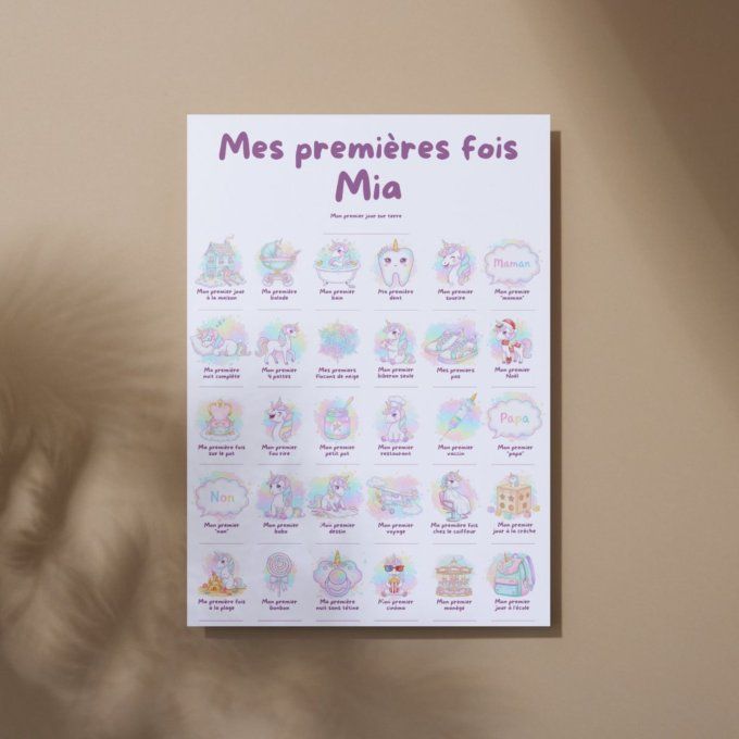 Affiche mes premières fois personnalisable Licorne