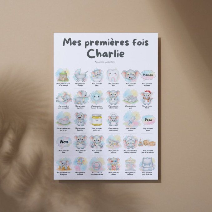 Affiche mes premières fois personnalisable Bébé Éléphant