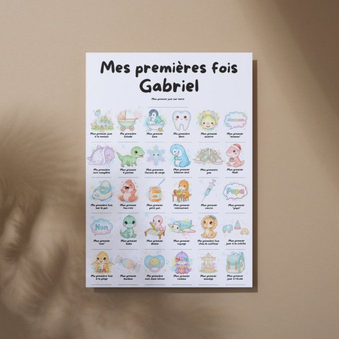 Affiche mes premières fois personnalisable thème Dinosaure