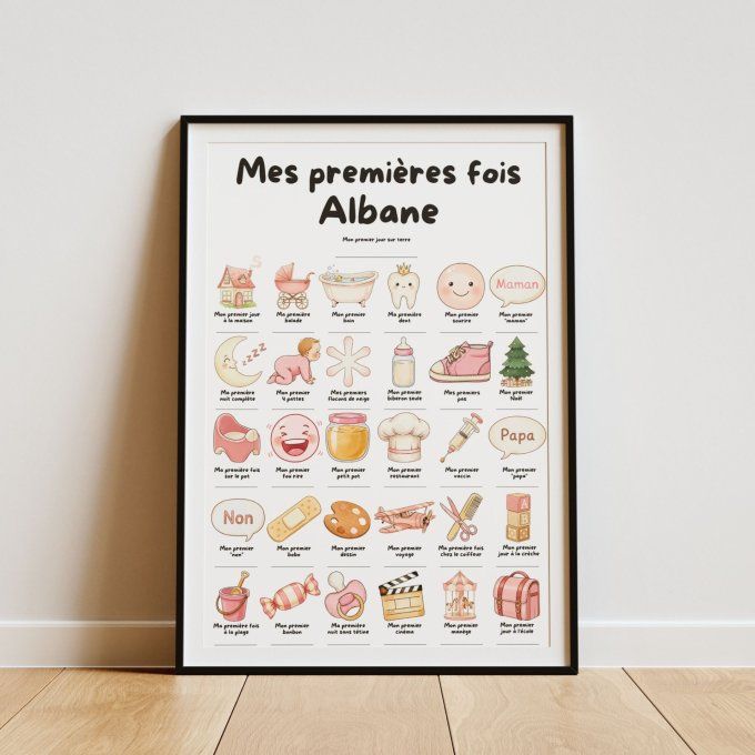 Affiche mes premières fois personnalisable Rose