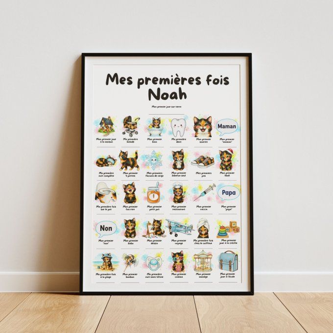 Affiche mes premières fois personnalisable Chat écaille de tortue