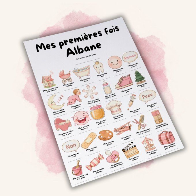 Affiche mes premières fois personnalisable Rose