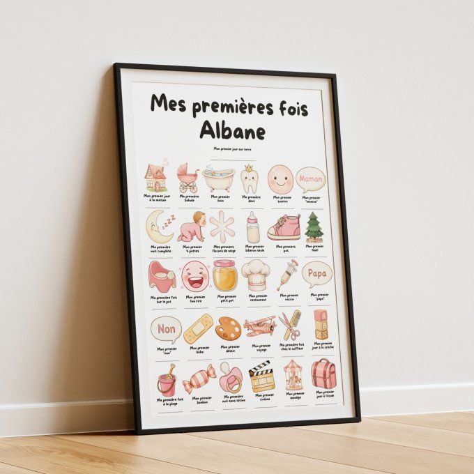 Affiche mes premières fois personnalisable Rose