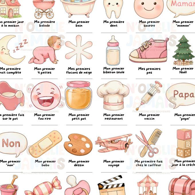 Affiche mes premières fois personnalisable Rose